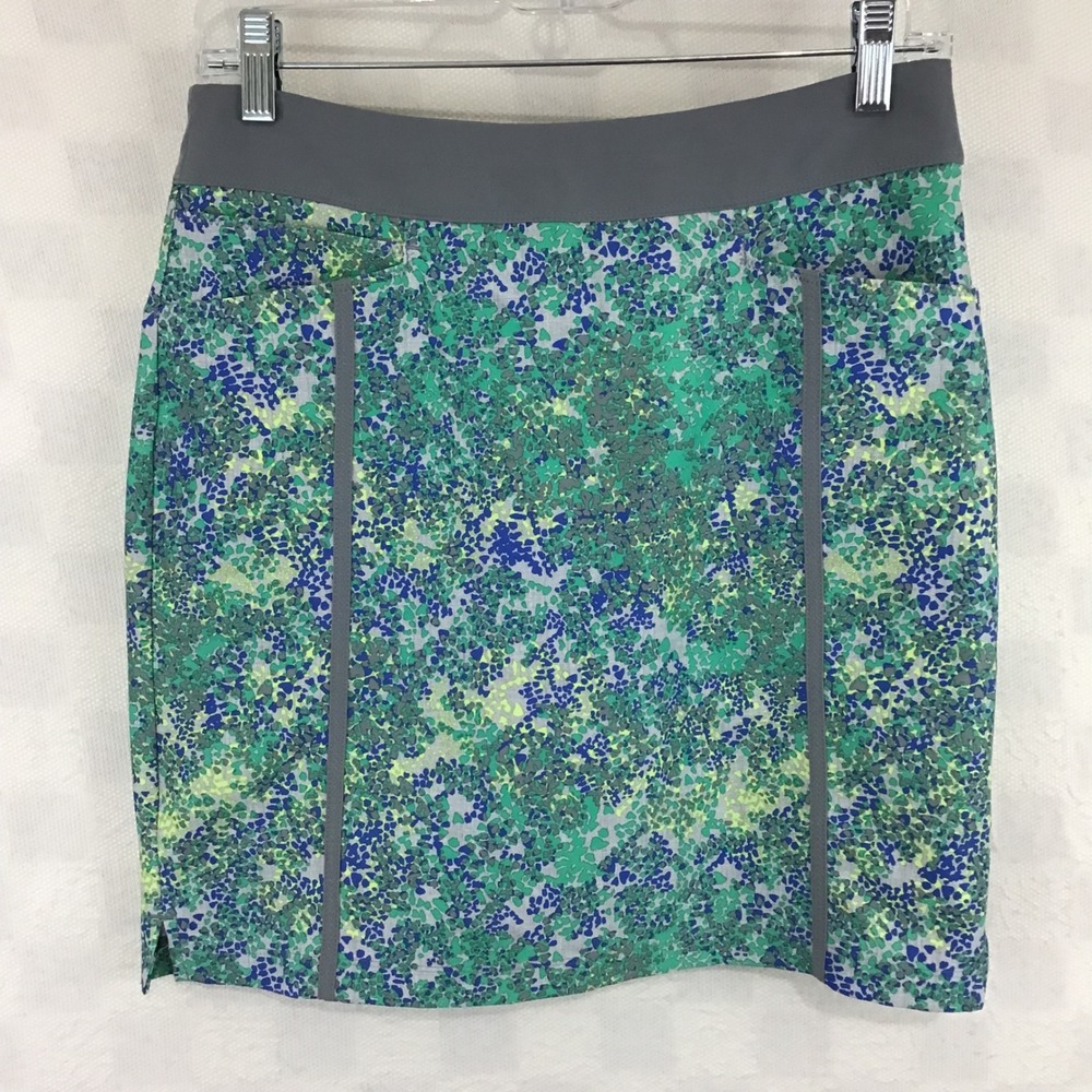Adidas Golf Skort Womens XS Green Blue Mosaic Print Active Skirt Built-in Shorts